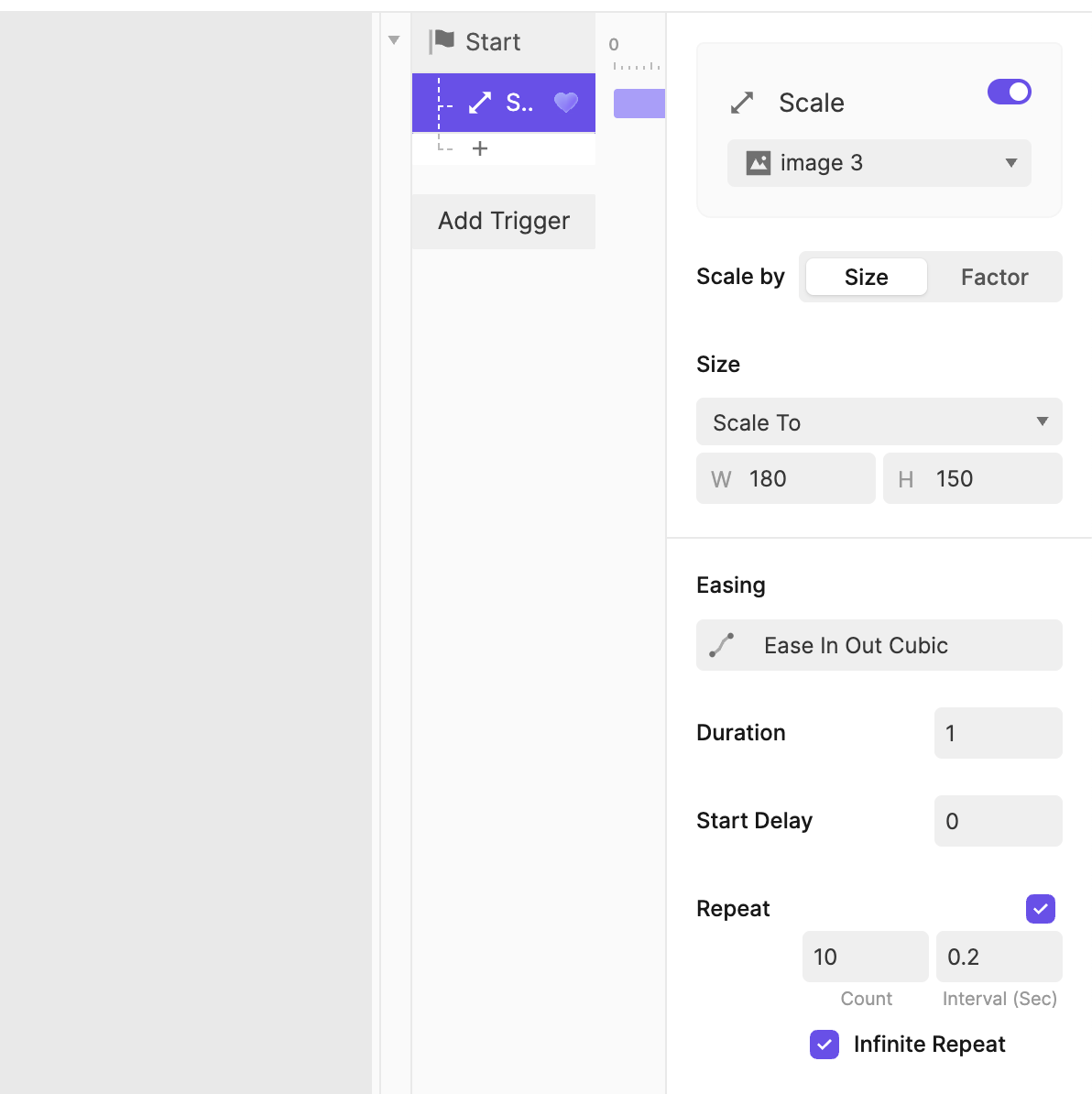 I started by trying to figure out how to get the heart to move up and down. I reasoned that changing the scale of the image would be best. In this picture I was able to scale it up, but it wouldn't scale it back down.